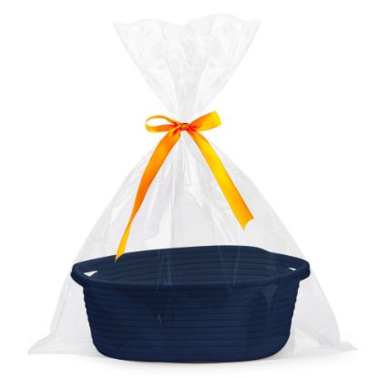 Picture of Pro Goleem Small Woven Basket with Gift Bags and Ribbons Durable Baskets for Gifts Empty Small Rope Basket for Storage 12"X 8" X 5" Baby Toy Baskets with Handles, Navy Blue