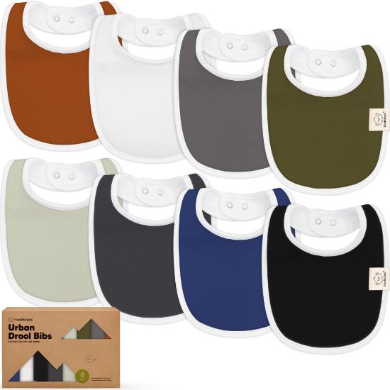 Picture of 8-Pack Organic Baby Bibs for Boys, Girls - Soft Cotton Drooling and Teething Bibs for Baby Girl & Boy, Extra Absorbent, Easy to Clean & Put On for Toddler, Newborn, Infant 0-24 Months (Basics)