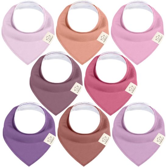 Picture of 8-Pack Organic Baby Bandana Bibs for Girls - Super Absorbent Triangle Baby Bibs for Drooling and Teething Infant, 100% Cotton Extra Soft for Newborn, Infant 0-36 Months (Lilac)