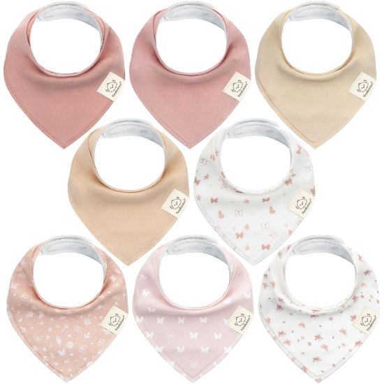 Picture of 8-Pack Organic Baby Bandana Bibs for Girls - Super Absorbent Triangle Baby Bibs for Drooling and Teething Infant, 100% Cotton Extra Soft for Newborn, Infant 0-36 Months (Butterflies)