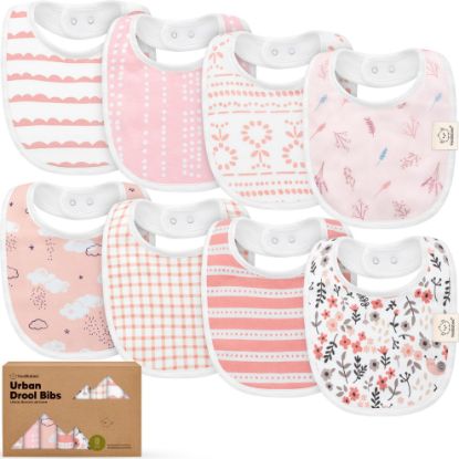 Picture of 8-Pack Organic Baby Bibs for Boys, Girls - Soft Cotton Drooling and Teething Bibs for Baby Girl & Boy, Extra Absorbent, Easy to Clean & Put On for Toddler, Newborn, Infant 0-24 Months (Sweet Charm)