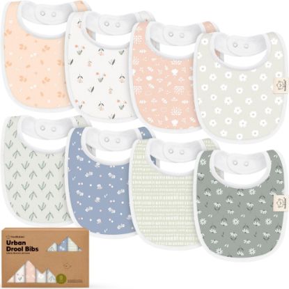Picture of 8-Pack Organic Baby Bibs for Boys, Girls - Soft Cotton Drooling and Teething Bibs for Baby Girl & Boy, Extra Absorbent, Easy To Clean & Put On for Toddler, Newborn, Infant 0-24 Months (Fleur)