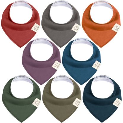 Picture of 8-Pack Organic Baby Bandana Bibs for Girls - Super Absorbent Triangle Baby Bibs for Drooling and Teething Infant, 100% Cotton Extra Soft for Newborn, Infant 0-36 Months (Thunder)