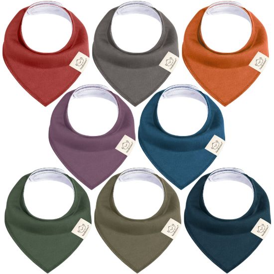 Picture of 8-Pack Organic Baby Bandana Bibs for Girls - Super Absorbent Triangle Baby Bibs for Drooling and Teething Infant, 100% Cotton Extra Soft for Newborn, Infant 0-36 Months (Thunder)