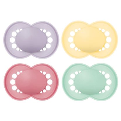 Picture of MAM Original Matte Baby Pacifiers, Binky for 6-16 Months, BPA-Free Silicone Nipple, Easy to Clean, Best for Breastfed Babies, Developed with Medical Experts, 4 Count Binkies
