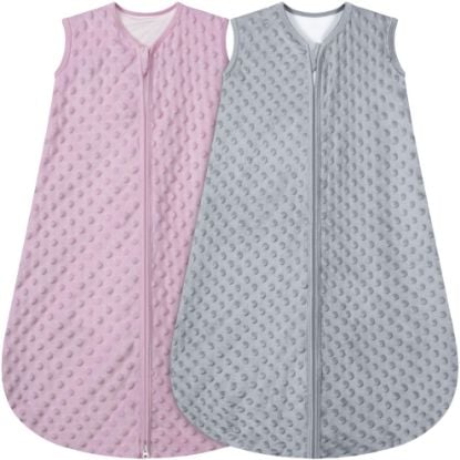 Picture of BSTOPPT Fleece Baby Sleep Sack With Plush Dots,2 Pack TOG 1.5 Baby Wearable Blanket with 2-Way Zipper, Toddler Sleep Sack (Gray & Pink, 18-24 Months)