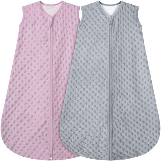 Picture of BSTOPPT Fleece Baby Sleep Sack With Plush Dots,2 Pack TOG 1.5 Baby Wearable Blanket with 2-Way Zipper, Toddler Sleep Sack (Gray & Pink, 18-24 Months)