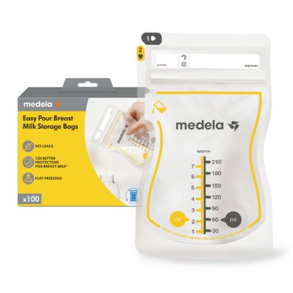 Picture of Medela Easy Pour Breastmilk Storage Bags 100 Count 7oz/210ml Disposable, Leakproof, Fast Freeze, Breast Milk Protection Recyclable & BPA Free