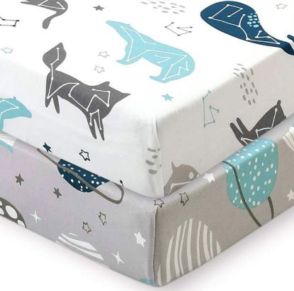 Picture of Pack n Play Stretchy Fitted Playard Sheet Set BROLEX 2 Pack Portable Mini Crib Sheets,Convertible Playard Mattress Cover,Ultra Soft Material，Space Planet