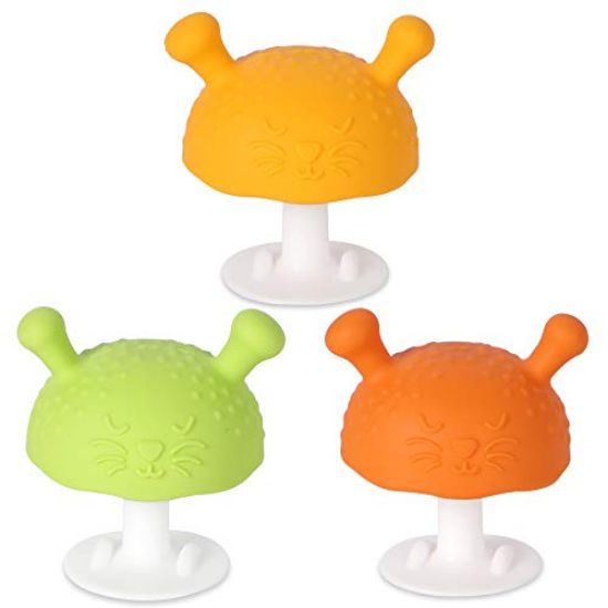 Picture of Eco inspired Baby Mushroom Teether Toy - Baby Boy & Girl Teething Toys Made of Silicone for Teething Baby Relieve Sore Gum, Teething Mushroom Teether Toy for Baby 3 Pack