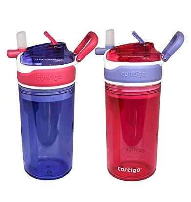Picture of ConntigoKids Spill Proof Water Bottle, Very Convenient 2-in-1, Snack(4 Oz) + Drink Container(13 Oz) Tumbler Water Bottle - Pink & Purple - 2 Bottles