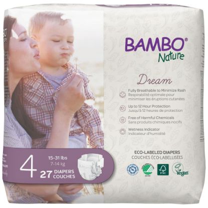 Picture of Bambo Nature Hypoallergenic Baby Diapers, Eco-Labelled Sustainable Diapers, Enhanced Leakage Protection, Totally Chlorine-free, Skin Friendly, and Super Absorbent - Size 4 (27 Count)