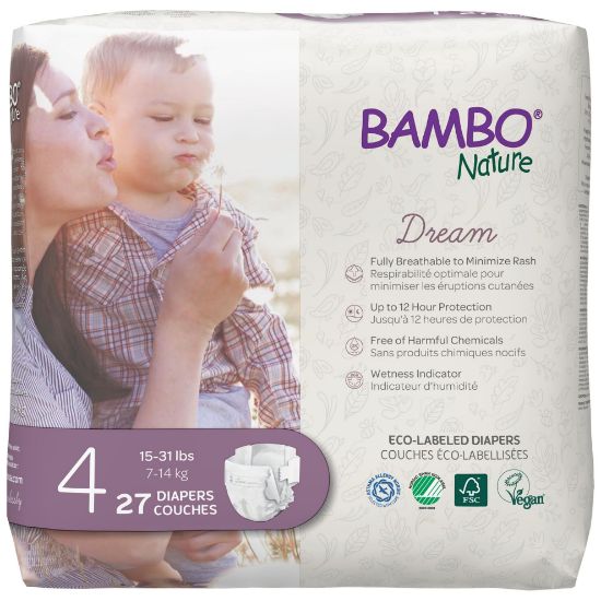 Picture of Bambo Nature Hypoallergenic Baby Diapers, Eco-Labelled Sustainable Diapers, Enhanced Leakage Protection, Totally Chlorine-free, Skin Friendly, and Super Absorbent - Size 4 (27 Count)