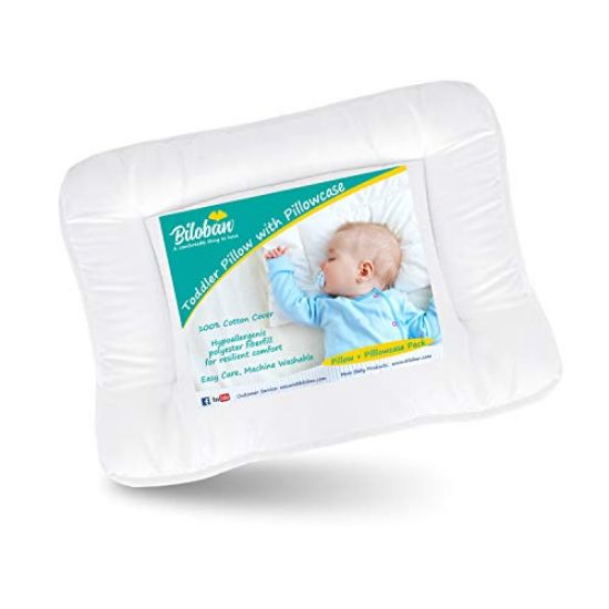 Picture of Baby Toddler Pillow for Sleeping with Pillowcase (13 x 18), Baby Toddler 's Flat Pillows, Oeko-TEX Standard 100 Certificated Soft Travel Pillow