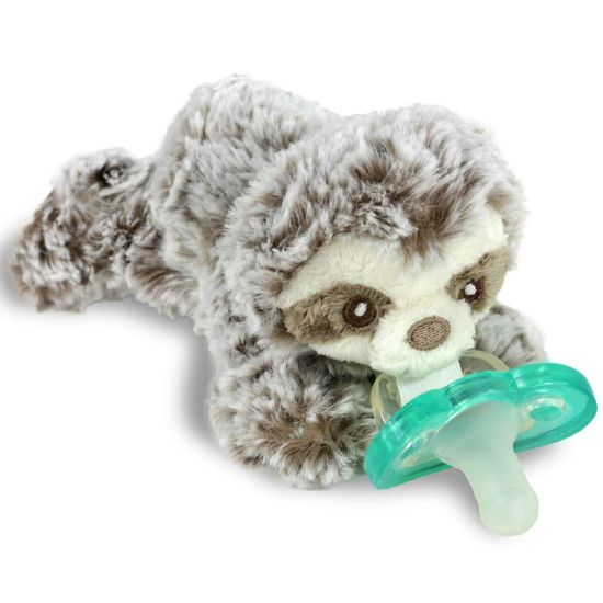 Picture of RaZbaby Sloth RaZbuddy Stuffed Animal Pacifier Holder for Newborns & Up, Made in The USA, Detachable Orthodontic JollyPop Pacifier, Medical-Grade 100% BPA-Free Silicone, -0 Months+