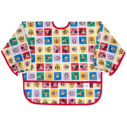 Picture of Bumkins Disney Sleeved Bib for Girl or Boy, Baby and Toddler for 6-24 Mos, Essential Must Have for Eating, Feeding, Baby Led Weaning Supplies, Long Sleeve Mess Saving, Mickey and Friends Check Mates