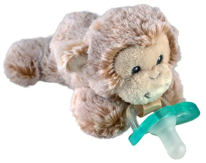 Picture of RaZbaby JollyPop Pacifier, Holder w/Detachable Baby Pacifier, Stuffed Animal RaZbuddy, All Ages 0M+, 100% Medical Grade USA Made Silicone, Machine Washable, Textured & Easy to Hold - Monkey