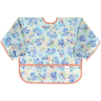 Picture of Bumkins Disney Sleeved Bib for Girl or Boy, Baby and Toddler for 6-24 Mos, Essential Must Have for Eating, Feeding, Baby Led Weaning Supplies, Long Sleeve Mess Saving Food Catcher, Aloha Stitch