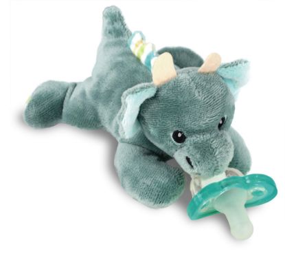 Picture of RaZbaby JollyPop Pacifier, Holder w/Detachable Baby Pacifier, Stuffed Animal RaZbuddy, All Ages 0M+, 100% Medical Grade USA Made Silicone, Machine Washable, Textured & Easy to Hold - Dragon