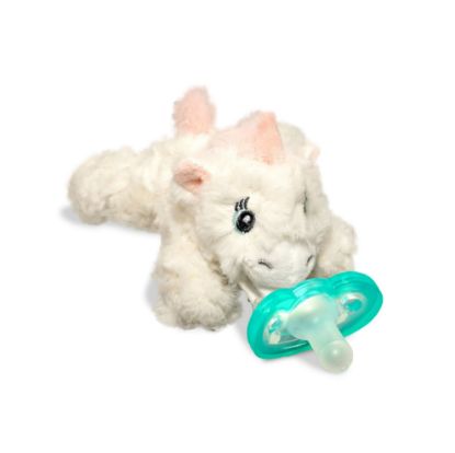 Picture of RaZbaby JollyPop Pacifier, Holder w/Detachable Baby Pacifier, Stuffed Animal RaZbuddy, All Ages 0M+, 100% Medical Grade USA Made Silicone, Machine Washable, Textured & Easy to Hold - Unicorn