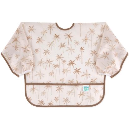 Picture of Bumkins Sleeved Bib for Girl or Boy, Baby and Toddler for 6-24 Mos, Essential Must Have for Eating, Feeding, Baby Led Weaning Supplies, Long Sleeve Mess Saving Food Catcher, Soft Fabric, Palm Trees