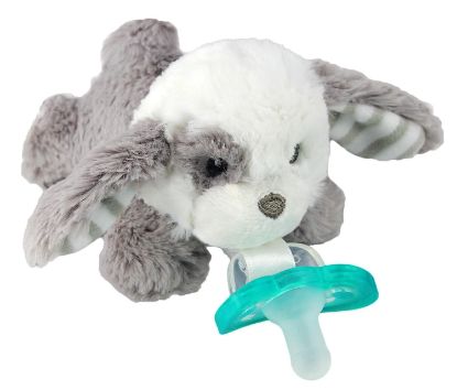Picture of RaZbaby JollyPop Pacifier, Holder w/Detachable Baby Pacifier, Stuffed Animal RaZbuddy, All Ages 0M+, 100% Medical Grade USA Made Silicone, Machine Washable, Textured & Easy to Hold - Puppy
