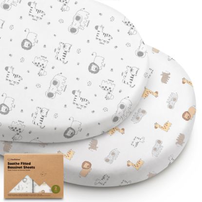 Picture of 2-Pack Organic Bassinet Sheets for Girls, Boys - 100% Cotton Bassinet Mattress Sheets Compatible with Halo Bassinest Swivel Sleeper, Graco, Baby Delight, Chicco, Fitted Bassinet Sheets (KeaSafari)