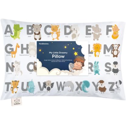Picture of Toddler Pillow with Pillowcase - 13x18 My Little Dreamy Kids Travel Bed Pillows for Sleeping, Organic Cotton Small Pillowcase, Soft & Breathable, Machine Washable, Toddlers 2-5 Years Old (KeaABC)