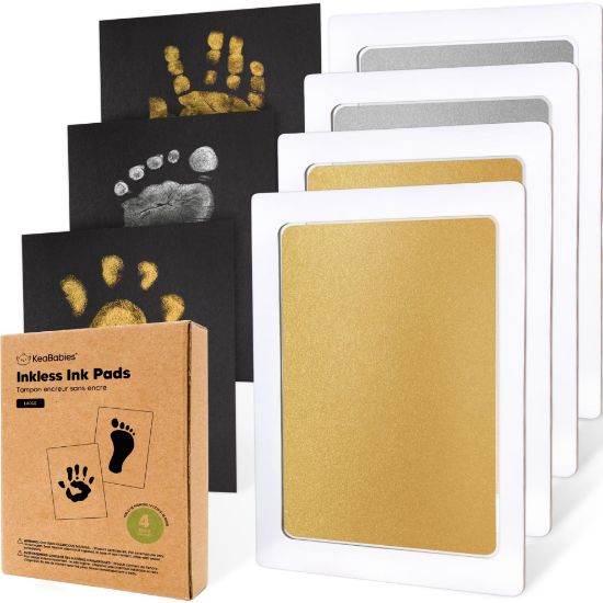 Picture of 4-Pack Inkless Hand and Footprint Kit - Ink Pad for Baby Hand and Footprints - Dog Paw Print Kit,Dog Nose Print Kit - Baby Footprint Kit, Clean Touch Baby Foot Printing Kit (Gold/Silver, L)