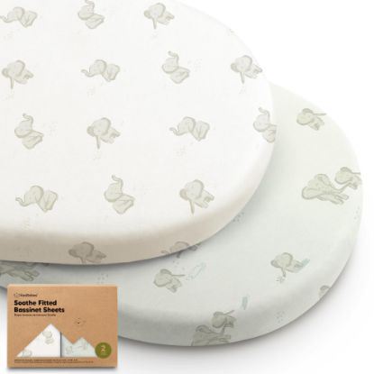 Picture of 2-Pack Organic Bassinet Sheets for Girls, Boys - 100% Cotton Bassinet Mattress Sheets Compatible with Halo Bassinest Swivel Sleeper, Graco, Baby Delight, Chicco, Unisex Fitted Bassinet Sheets (Elly)