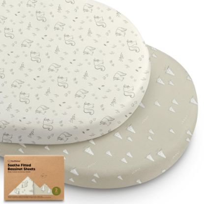 Picture of 2-Pack Organic Bassinet Sheets for Girls, Boys - 100% Cotton Bassinet Mattress Sheets Compatible with Halo Bassinest Swivel Sleeper, Graco, Baby Delight, Chicco, Fitted Bassinet Sheets (Pine Grove)