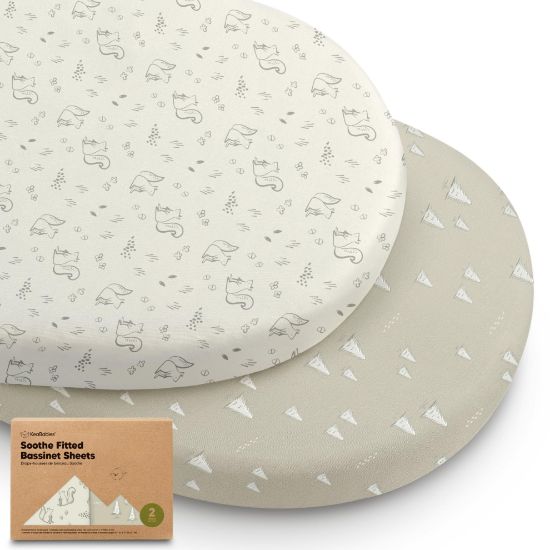 Picture of 2-Pack Organic Bassinet Sheets for Girls, Boys - 100% Cotton Bassinet Mattress Sheets Compatible with Halo Bassinest Swivel Sleeper, Graco, Baby Delight, Chicco, Fitted Bassinet Sheets (Pine Grove)
