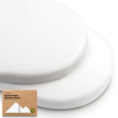 Picture of 2-Pack Organic Bassinet Sheets for Girls, Boys - 100% Cotton Bassinet Mattress Sheets Compatible with Halo Bassinest Swivel Sleeper,Graco,Baby Delight,Chicco,Unisex Fitted Bassinet Sheets(Soft White)