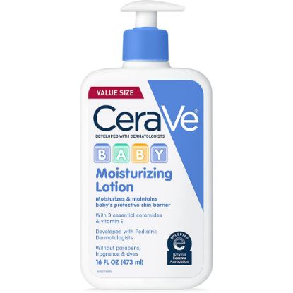 Picture of CeraVe Baby Lotion, Gentle Baby Skin Care with Ceramides, Niacinamide & Vitamin E, Fragrance, Paraben, Dye & Phthalates Free, Lightweight Moisturizer, 16 Ounce