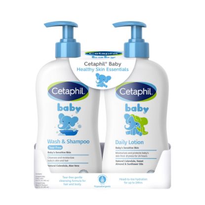 Picture of Cetaphil Baby Wash & Shampoo Plus Body Lotion, Healthy Skin Essentials, Head to Toe Hydration for up to 24 Hours, for Delicate, Sensitive Skin, 2-Pack,White