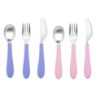 Picture of Kids Stainless Steel Utensils Set - Premium 18/8 Grade Silverware Kit - 2 Spoons, 2 Forks, and 2 Knives for Ages 4-7 - Silicone Easy-Grip Handles - Children Flatware Cutlery (Bright - Purple, Pink)