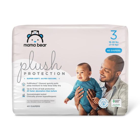 Picture of Amazon Brand - Mama Bear Plush Protection Diapers - Size 3, 40 Count, Hypoallergenic Premium Disposable Baby Diapers, White and Cloud Dreams
