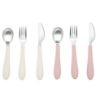Picture of Kids Stainless Steel Utensils Set - Premium 18/8 Grade Silverware Kit - 2 Spoons, 2 Forks, and 2 Knives for Ages 4-7 - Silicone Easy-Grip Handles - Children Flatware Cutlery (Matte - Pink, Off White)