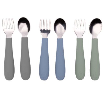 Picture of WeeSprout Toddler Utensils, 3 Forks & 3 Spoons, 18/8 Stainless Steel & Food Grade Silicone, Thick Easy-Grip Handles, Perfect Length For New Self Feeders, Gentle On Gums & Teeth, Dishwasher Safe