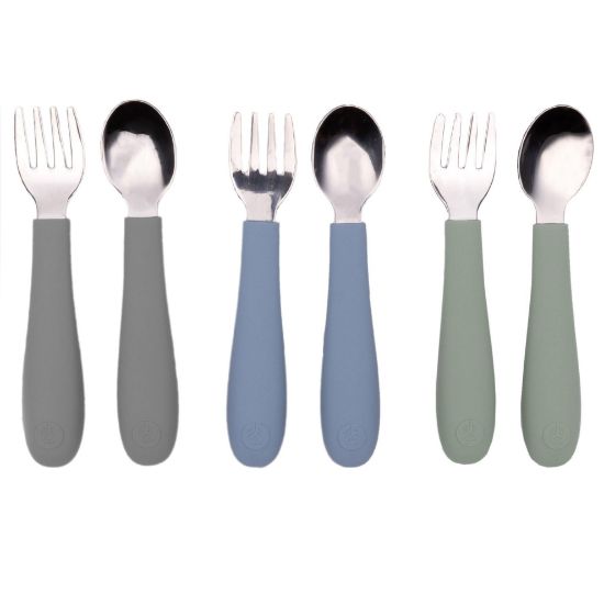 Picture of WeeSprout Toddler Utensils, 3 Forks & 3 Spoons, 18/8 Stainless Steel & Food Grade Silicone, Thick Easy-Grip Handles, Perfect Length For New Self Feeders, Gentle On Gums & Teeth, Dishwasher Safe