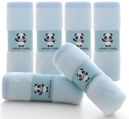 Picture of HIPHOP PANDA Baby Washcloths, Rayon Made from Bamboo - 2 Layer Ultra Soft Absorbent Newborn Bath Face Towel - Reusable Baby Wipes for Delicate Skin - Blue, 6 Pack