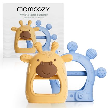Picture of Momcozy Baby Teether Toys | Food Grade Silicone Teething Relief 0-6 Months | Teething Toy 6-12 Months | Baby Essential | Yellow and Blue