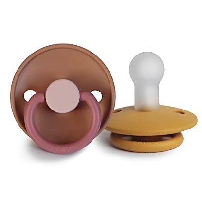 Picture of FRIGG Silicone Baby Pacifier | Made in Denmark | BPA-Free (Flamingo/Honey Gold, 0-6 Months)