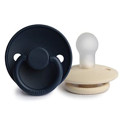 Picture of FRIGG Silicone Baby Pacifier | Made in Denmark | BPA-Free (Dark Navy/Cream, 0-6 Months)