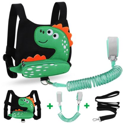 Picture of 3 in 1 Toddler Harness Leash + Baby Anti Lost Wrist Link, Accmor Cute Dinosaur Child Safety Harness Tether, Kids Walking Wristband Assistant Strap Belt for Parent Boys Outdoor Activity (Black)