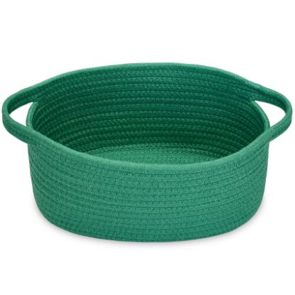 Picture of ABenkle Small Basket, 12"x 8" x 5" Cute Small Woven Basket, Rope Room Shelf Storage Basket, Cat Dog Toys Basket Chest Box, Decorative Empty Gift Basket with Handles - Deep Green