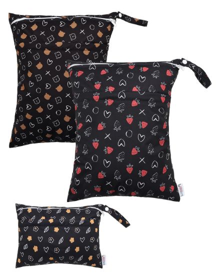Picture of ALVABABY 3 Cloth Diaper Wet Dry Bags Waterproof Reusable with Two Zippered Pockets Travel Beach Pool Daycare Soiled Baby Items Yoga Gym Bag for Swimsuits or Wet Clothes Small Medium Large 3L-SML10