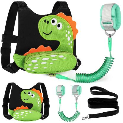 Picture of Accmor Toddler Harness Leash, Cute Dinosaur Kids Harness Child Leash with Anti Lost Wrist Link for Outdoor Travel, Adorable Baby Walking Harness Wristband Assistant Strap for 1-3 Years Old Boys Girls