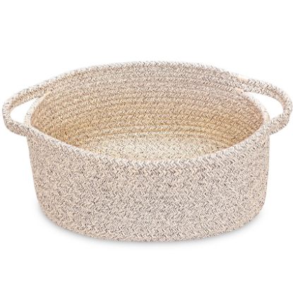 Picture of ABenkle Small Woven Basket 12"x 8"x 5" - Rope Room Shelf Storage, Cat Dog Toys Chest Box, Decorative Empty Gift With Handles - All Mixed Brown