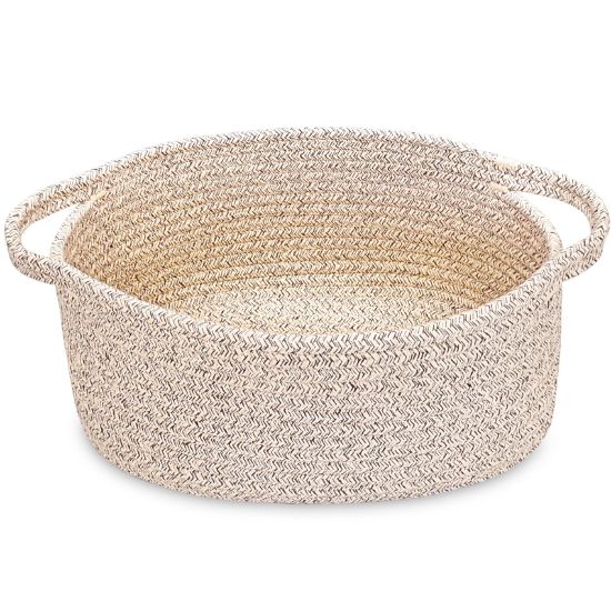 Picture of ABenkle Small Woven Basket 12"x 8"x 5" - Rope Room Shelf Storage, Cat Dog Toys Chest Box, Decorative Empty Gift With Handles - All Mixed Brown